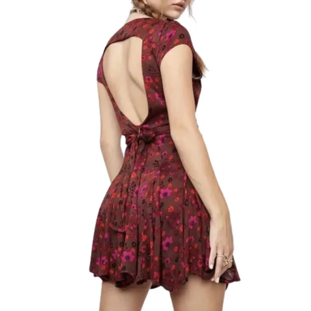 NWT Free People It Takes Two Wrap Knit Skater Dress in Plum Combo Sz. M